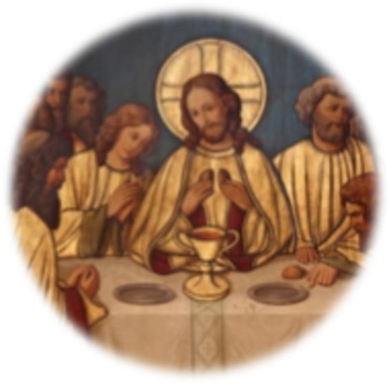 Illustration of Jesus sharing communion at the last supper with his friends.