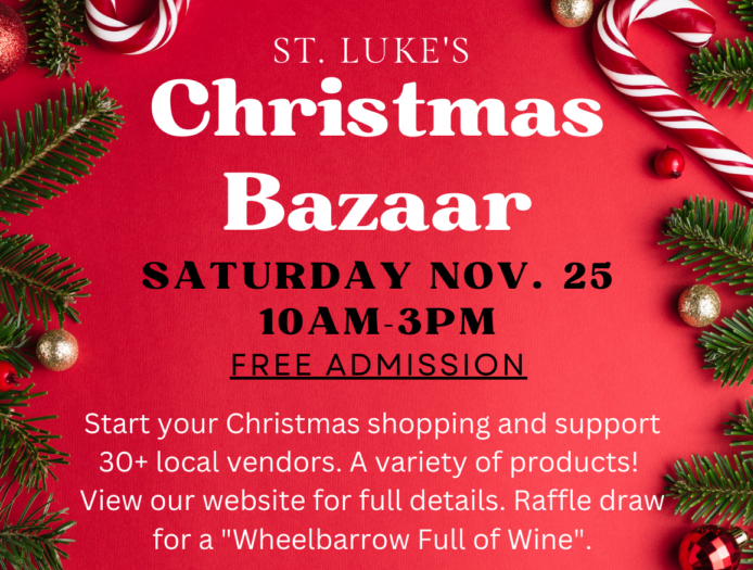 St. Luke's 2023 Christmas Bazaar Poster: Saturday, November 25 from 10 am to 3 pm